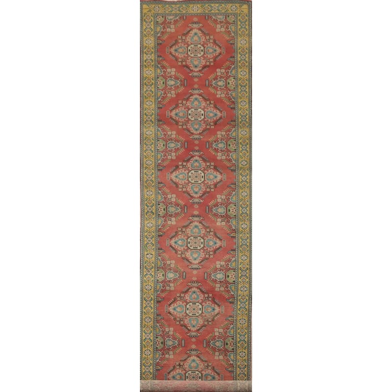 Hand Knotted Oriental 100% Wool Carpet Traditional Geometric Oranges & Rust Tabriz Runner Rug - 16' 2'' X 3' 1''