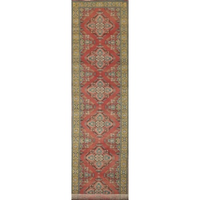 Hand Knotted Oriental 100% Wool Carpet Traditional Geometric Oranges & Rust Tabriz Runner Rug - 16' 2'' X 3' 1''