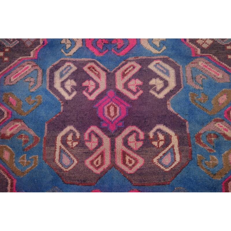 Geometric Meshkin Persian Vintage Runner Rug Hand-Knotted Wool Carpet - 3'9" x 10'6"