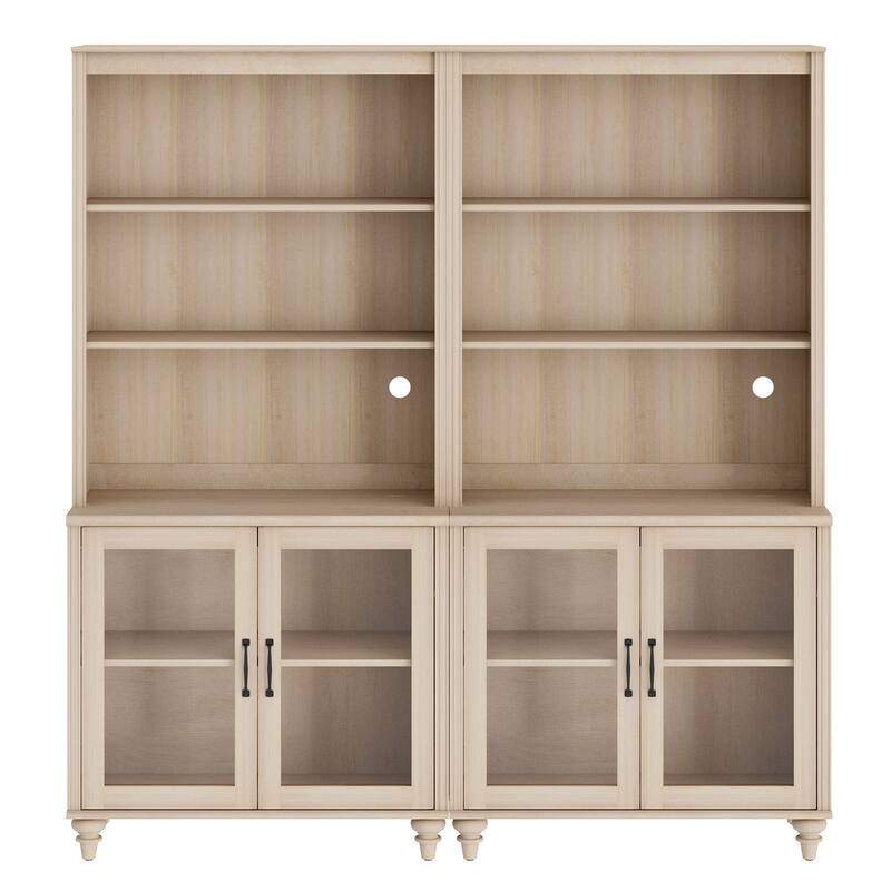 Light Beige Bookcase with Doors, Large Wood Farmhouse Book Case Shelf
