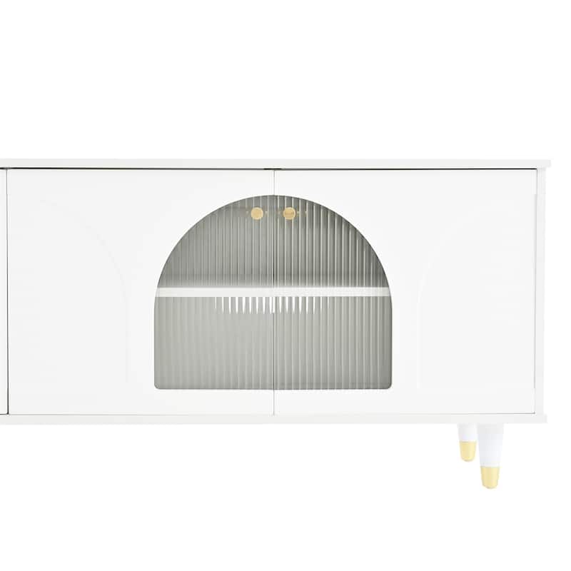 TV Stand with Gold Handles and Arch Fluted Glass Doors