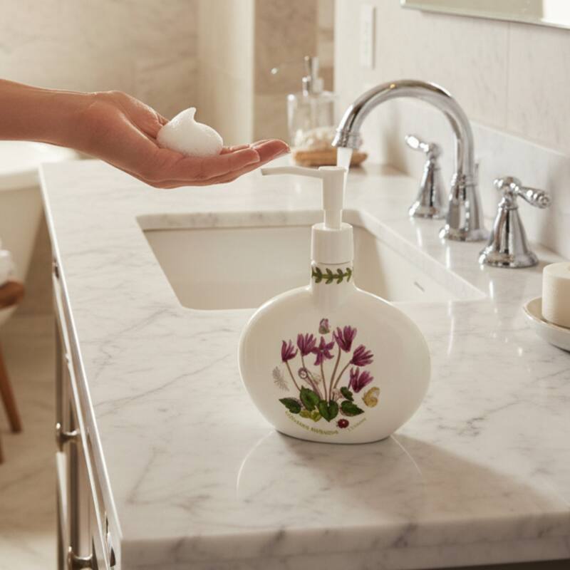Portmeirion Botanic Garden Soap Dispenser - Cyclamen Motif - 7.5 in
