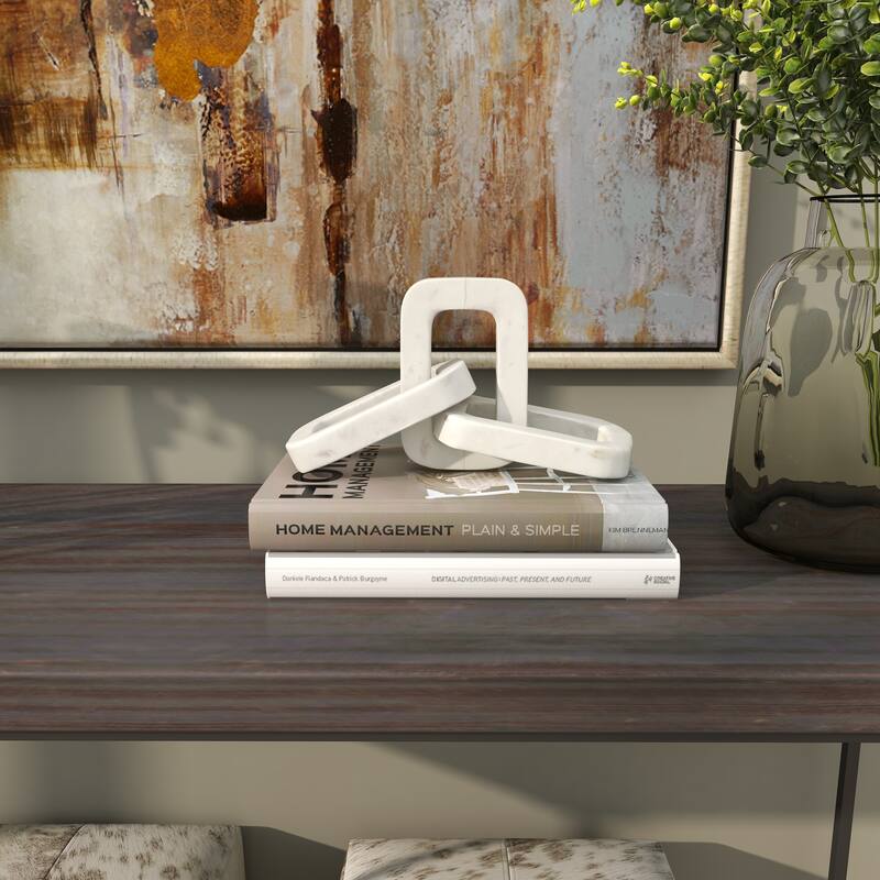 Marble Chain Rectangular 3 Link Decorative Sculpture - White - Roche River Decor