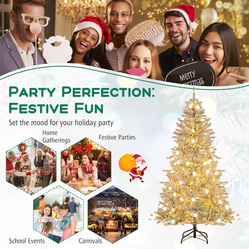 Costway 6/7/8 FT Snow-flocked Artificial Christmas Tree with 51/65/81 - Green & White - See Details