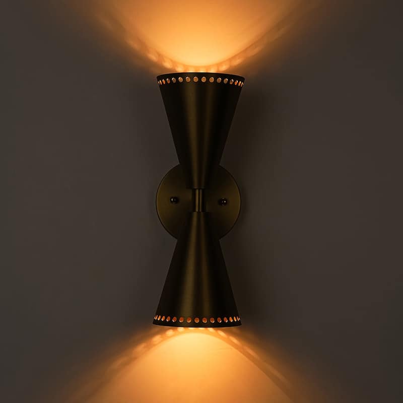 2-Light Mid-century Dual Cone Hourglass Up Down Wall Sconce