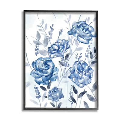 Stupell Industries Blue Rose Garden Abstract Toile Florals Framed Wall Art