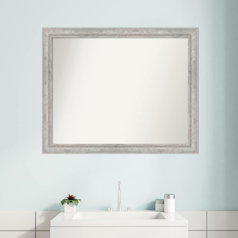 Angled Non-Beveled Wood Framed Bathroom Vanity Wall Mirror