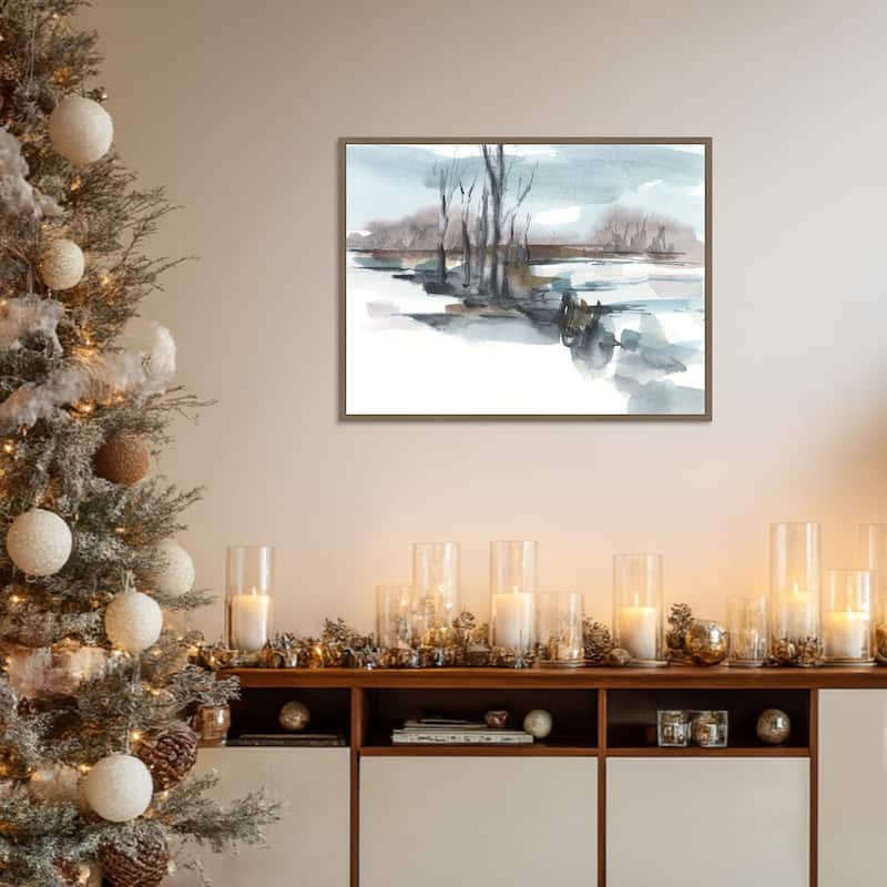 Winter Stream Watercolor II by Ethan Harper Framed Canvas Wall Art Print - Sylvie Dark Gold