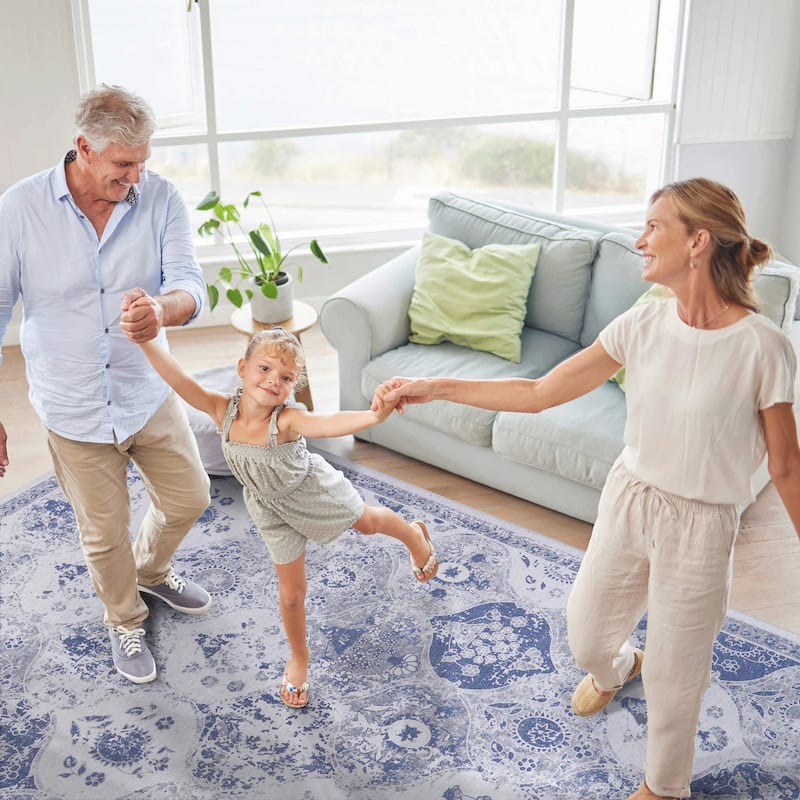 MAVAL Blue Washable Rug 2'6'' x 10' Non-Shedding Runner Rug - 120" D x 30" W x 0.14" H