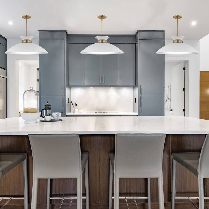 Perkins 1 Light Medium Pendant Matte White with Burnished Brass