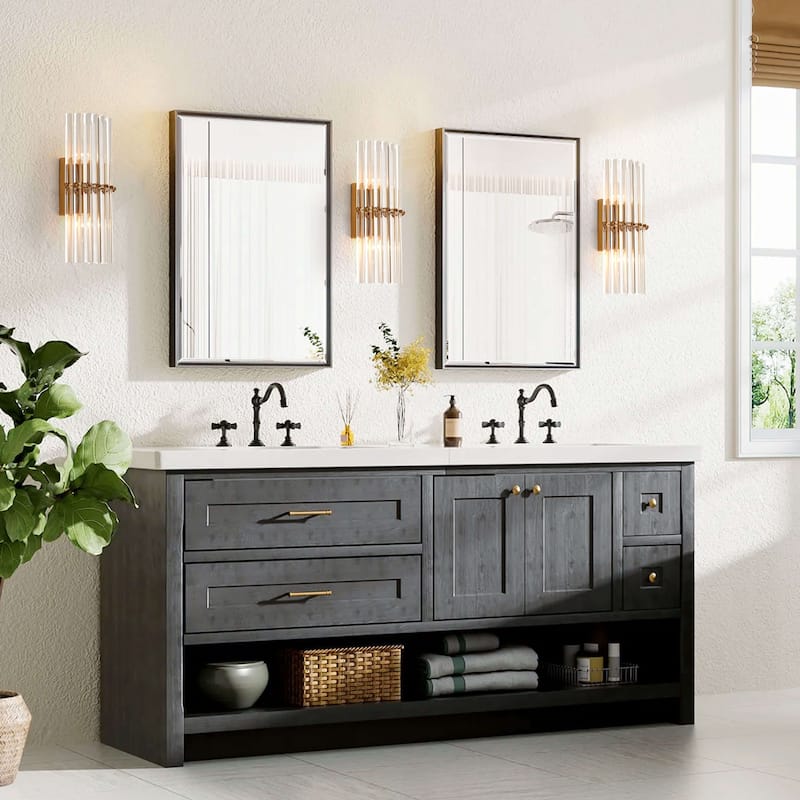 Casandra 2-Light Solid Crystal Glass Bars Mini Wall Sconce - Brushed Brass