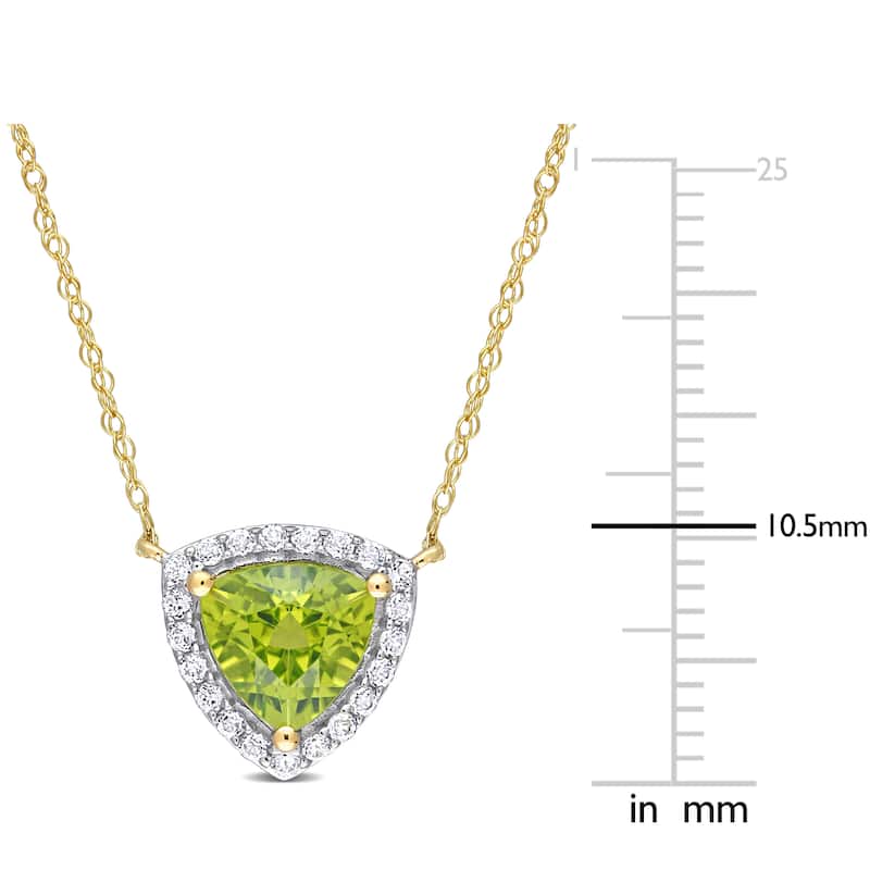 Miadora 10k Yellow Gold Peridot and White Topaz Halo Necklace