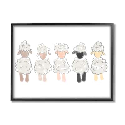 Stupell Fluffy Soft Sheep Farm Animal Nursery Drawing Framed Wall Art - Tan