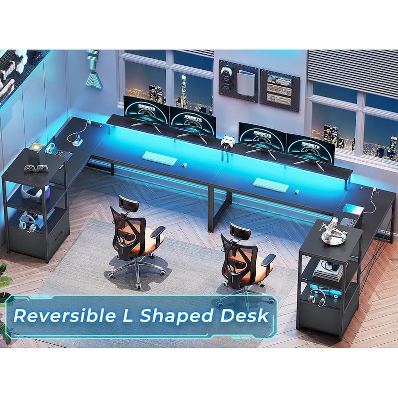 51in Computer Office Desk Storage Shelves Drawer Power Outlets