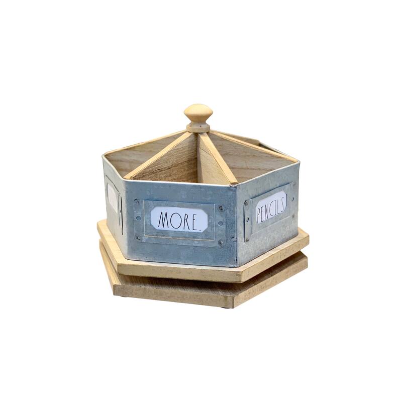 Rae Dunn Galvanized Rotating Desktop Stationary Spinner