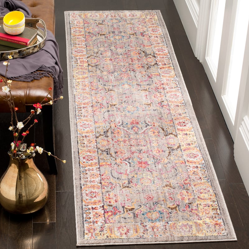SAFAVIEH Bristol Yseult Vintage Boho Oriental Polyester Rug - 2'3" x 12' Runner - Grey/Light Grey