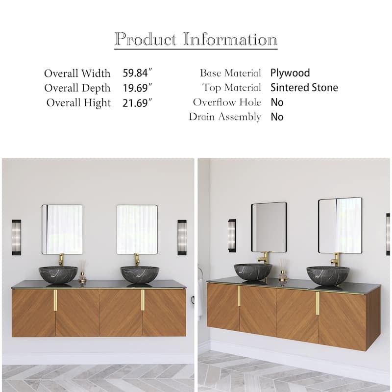 Wall-Mounted Bathroom Vanity with Stone White Ceramic Sink