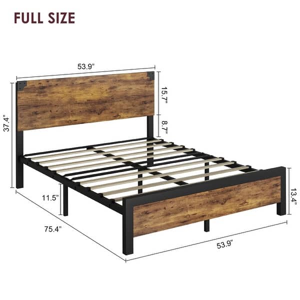 dimension image slide 3 of 6, Full/Queen/King Size Metal Bed Frame with 4 Storage Drawers and Wood Headboard