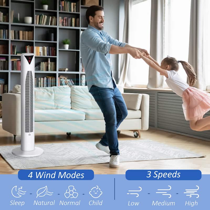 38" Oscillating Tower Fan With 12h Timer