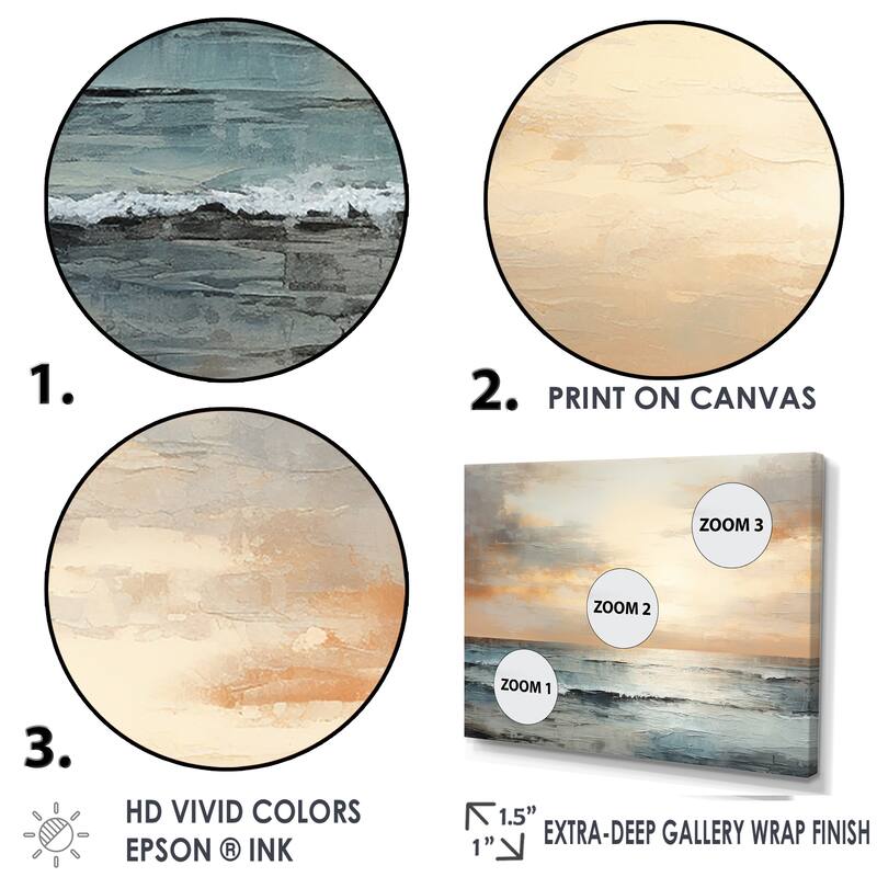 Designart "Beige And Golden Beach Sunset Paradise III" Coastal Sunset Framed Canvas Art Print