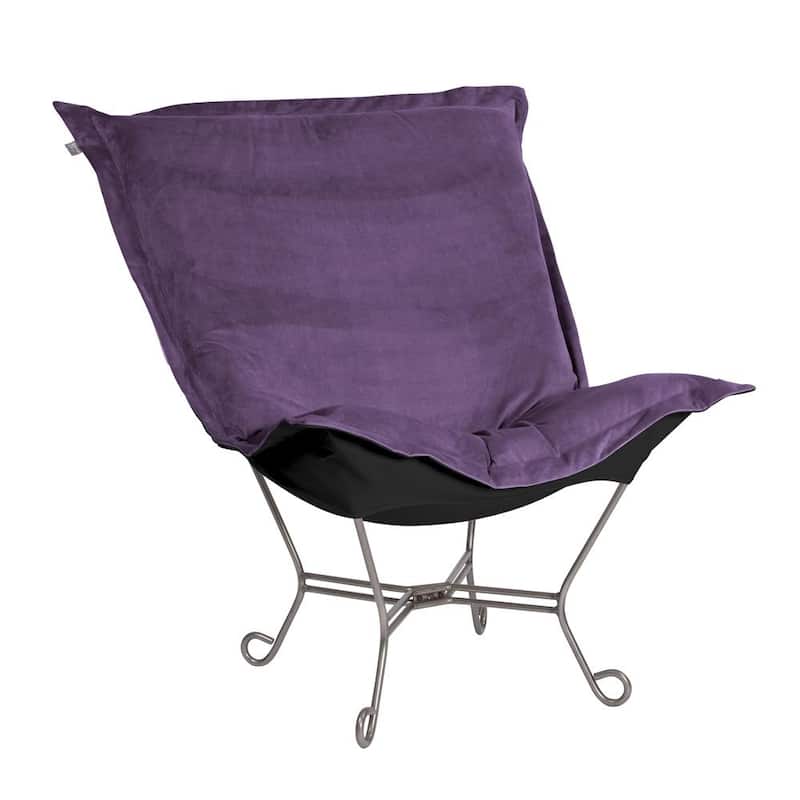 Allan Andrews Scroll Puff Chair with Titanium Frame, Bella Collection - Eggplant