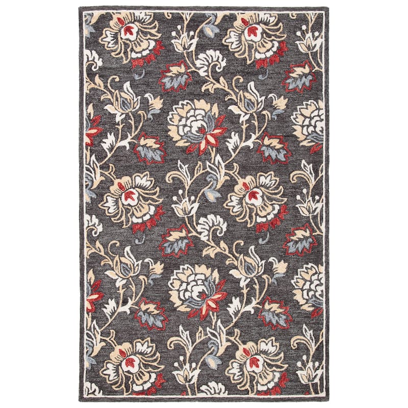 SAFAVIEH Handmade Blossom Anda Wool Rug - 6' Square - Dark Grey/Yellow