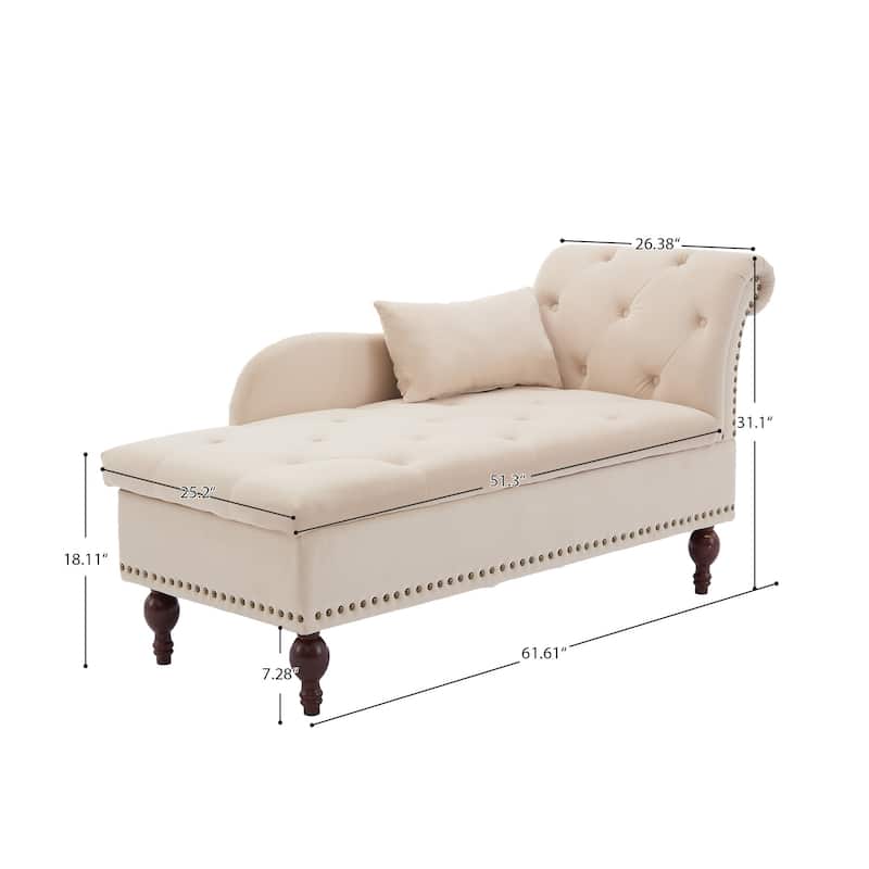 Velvet Chaise Lounge with a Storage Function, Tufted Cushions & Nailheads