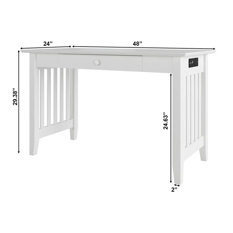 Mission Writing Desk with Drawer and Built In USB Charger in White