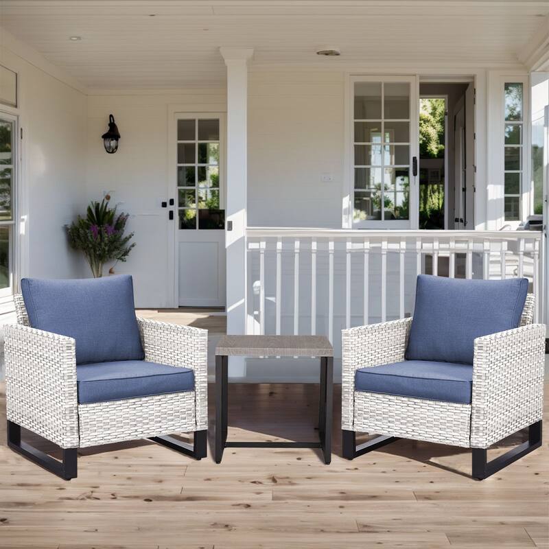 3PCS Patio PE Wicker Chair with Cushion and Table