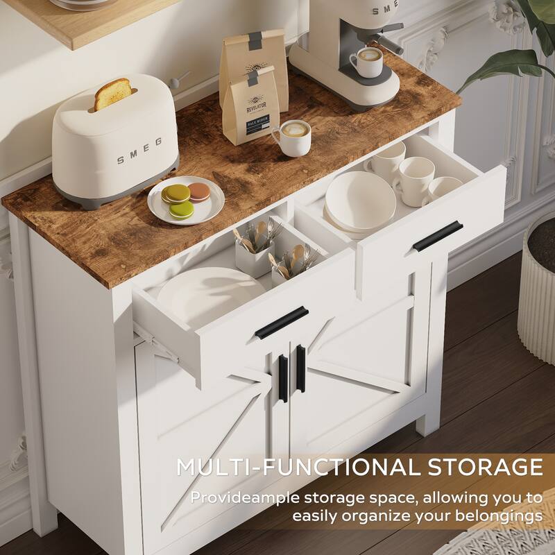 Homy Casa Modern Farmhouse Buffet Cabinet with Storage & 2 Drawers