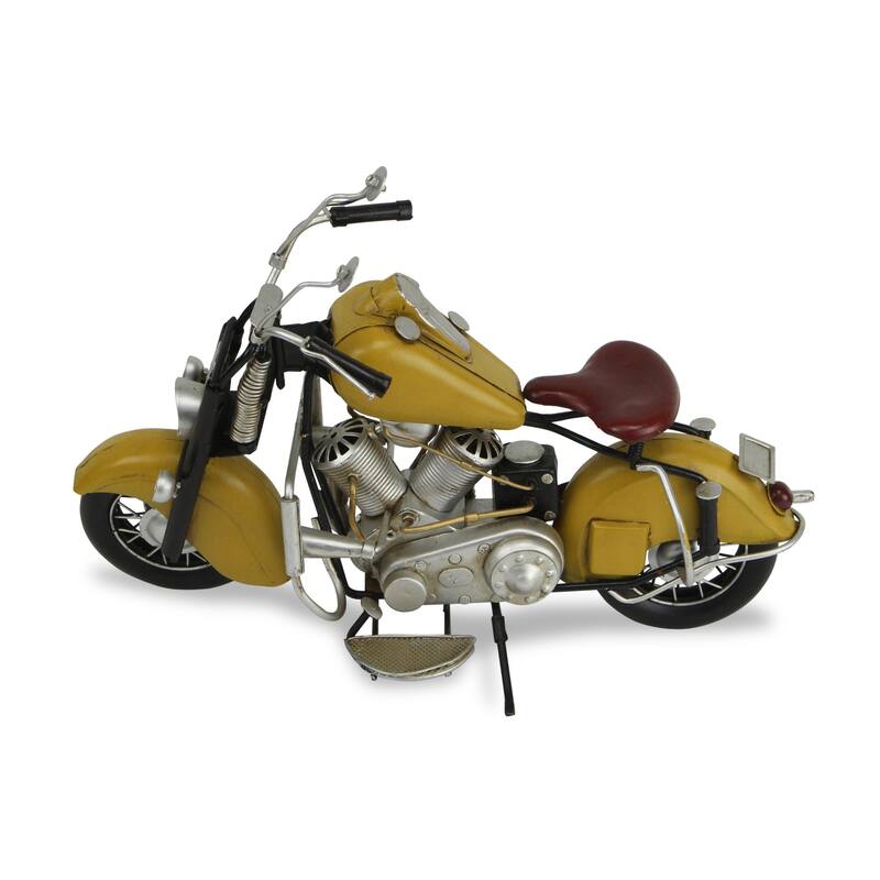 HomeRoots 8" Yellow and Black Metal Hand Painted Model Motorcycle - 15' X '8' X '7