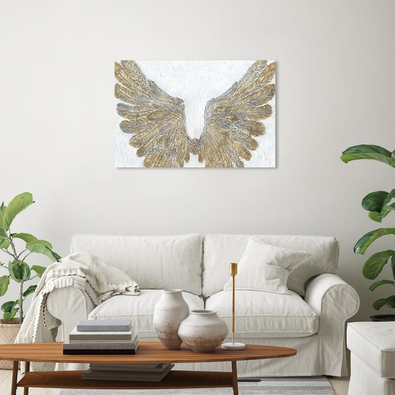 Wynwood Studio Canvas Fashion and Glam Wings Art Gray and Off-white Modern & Contemporary Wall Art Canvas Print - 20 x 30