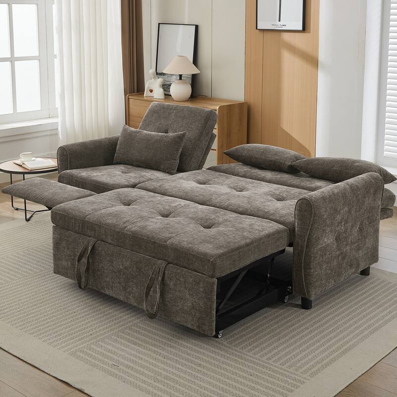 82″ Chenille 2-in-1 Sofa Bed with Adjustable Backrest, Reversible Chaise & USB Ports