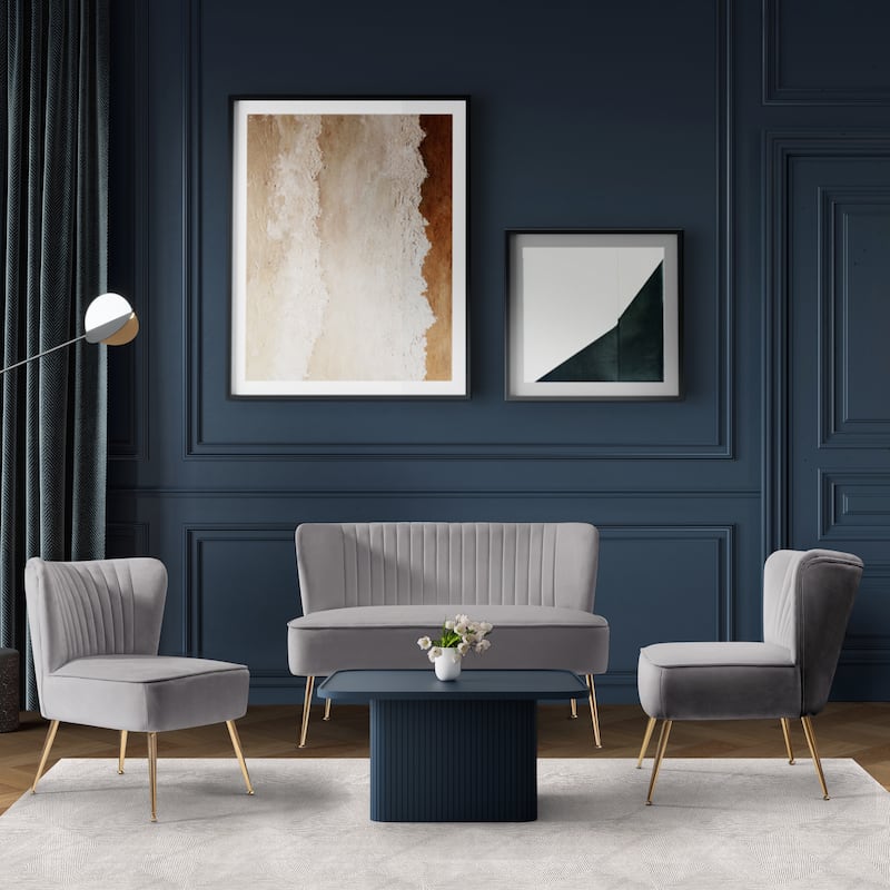 Farrah Upholstered Velvet Polyester Living Room Set With 22 inch Accent Chairs (3-Piece)