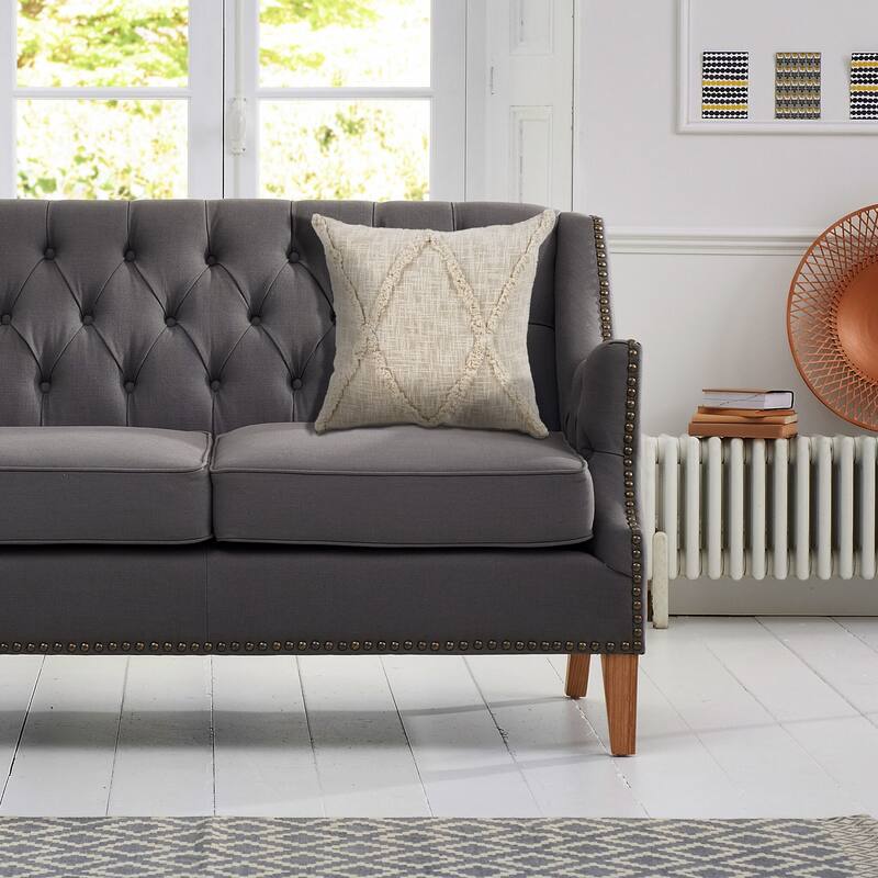 Solid Decorative Diamond Tufted Cotton Throw Pillow - 26" x 26" - Polyester