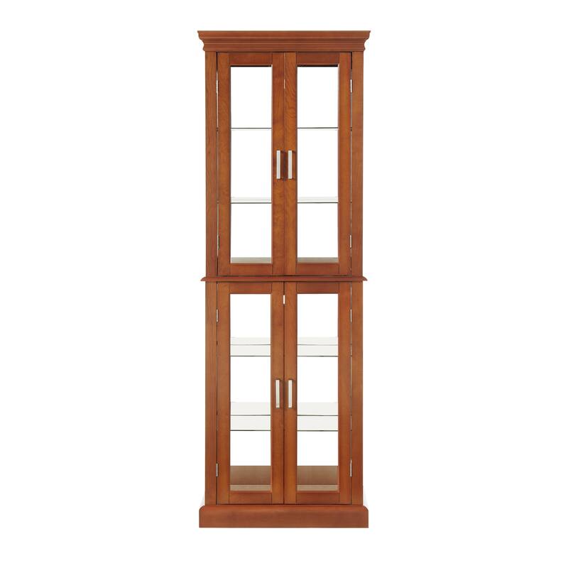 Curio Cabinet Lighted Curio Diapaly Cabinet with Adjustable Shelves and Mirrored Back Panel, Tempered Glass Doors