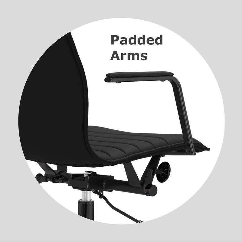 Modern Office Desk Chair | Upholstered PU Leather Ribbed Mid Back with Metal Frame | Adjustable Height, Tilt Lock - N/A