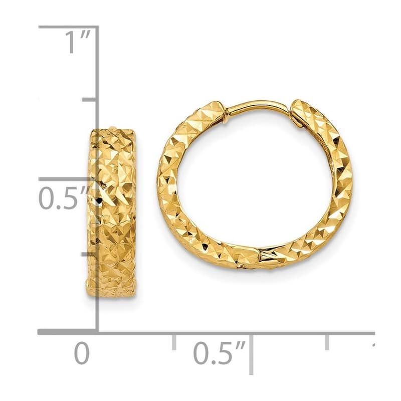 Curata 10k Yellow Gold 12x15.7mm Sparkle Cut Hinged Hoop Earrings