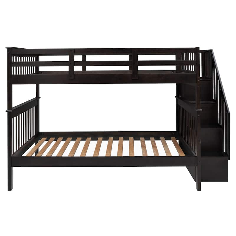Stairway Full-Over-Full Bunk Bed with Storage and Guard Rail for Bedroom, Dorm, Espresso