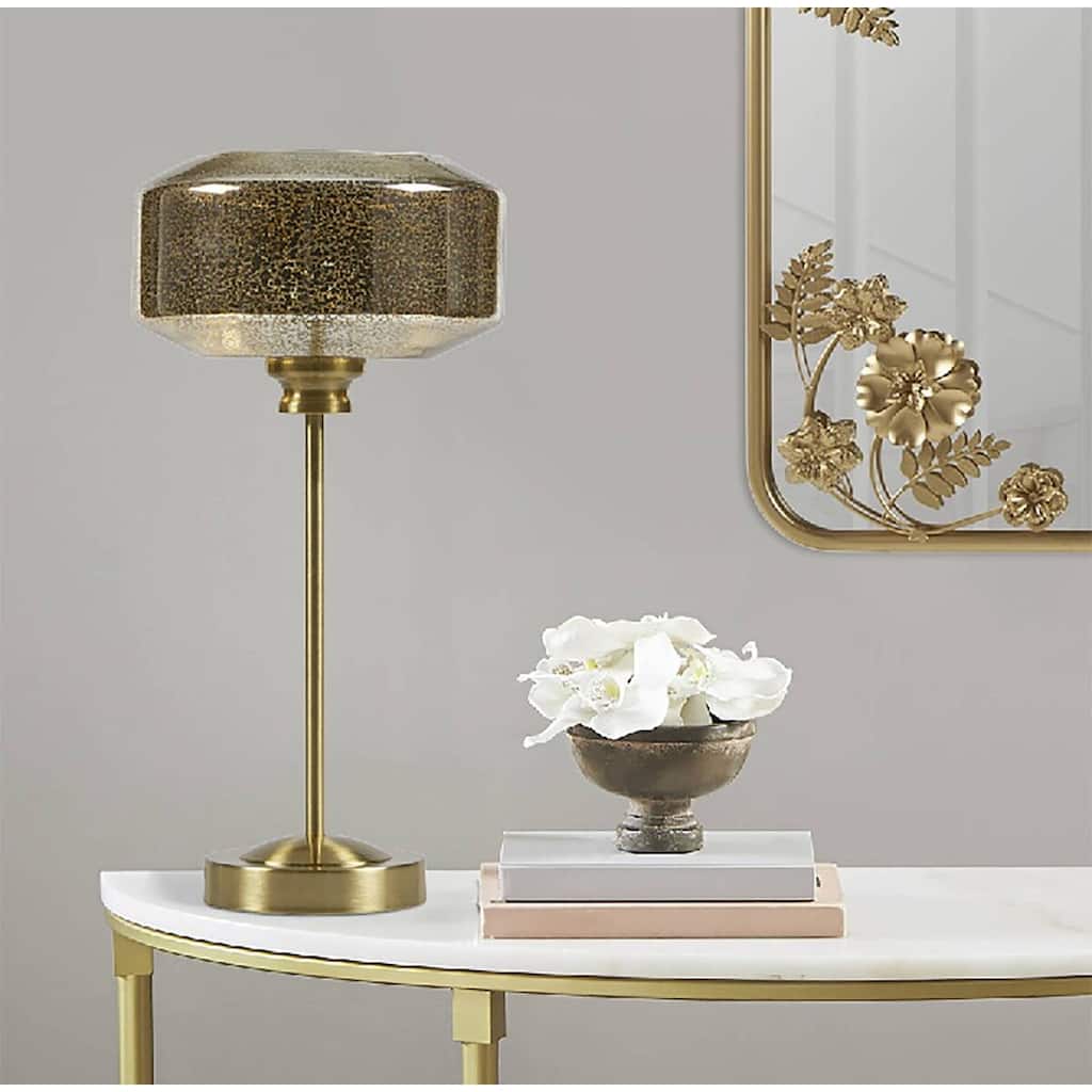 Gold Finish Table Lamp with Mercury Glass Shade Included LED Bulb