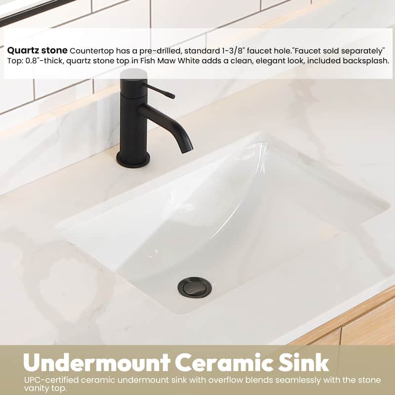Cristo Floating Bath Vanity with White Quartz Stone Top without Mirror