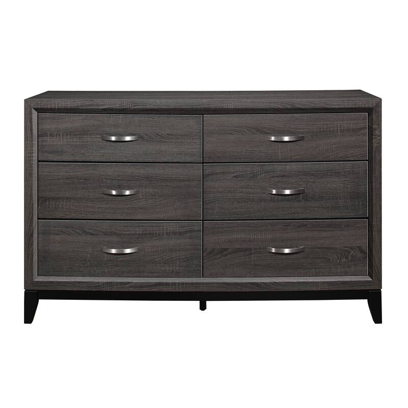 Dresser Gray Finish Polished Hardware Wooden Bedroom Furniture - Gray - 6-drawer