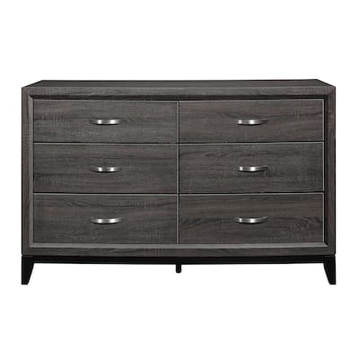 Dresser Gray Finish Polished Hardware Wooden Bedroom Furniture