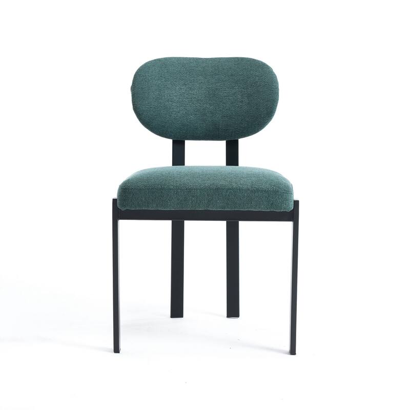 HomeRoots Set of Two Green and Black Chenille And Metal Partially Open Back Dining Side Chairs