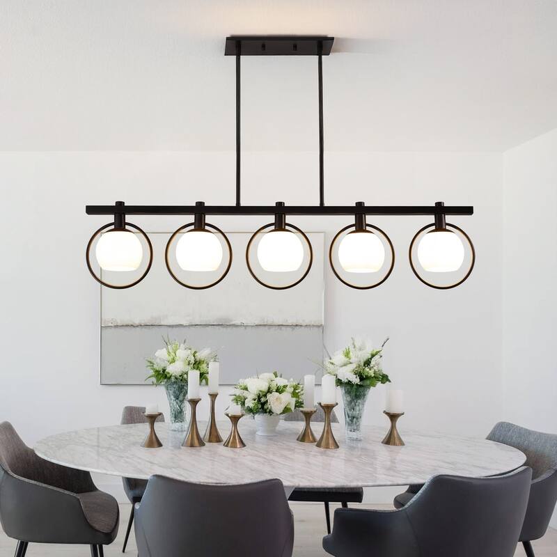 Modern 5-Light Linear Chandelier with Glass Shape - Black