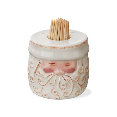Santa Toothpick Holder Set - Ceramic Christmas Kitchen Accessory, Hand Wash Only, 2" H x 2.24" Dia, Fun Holiday Decor