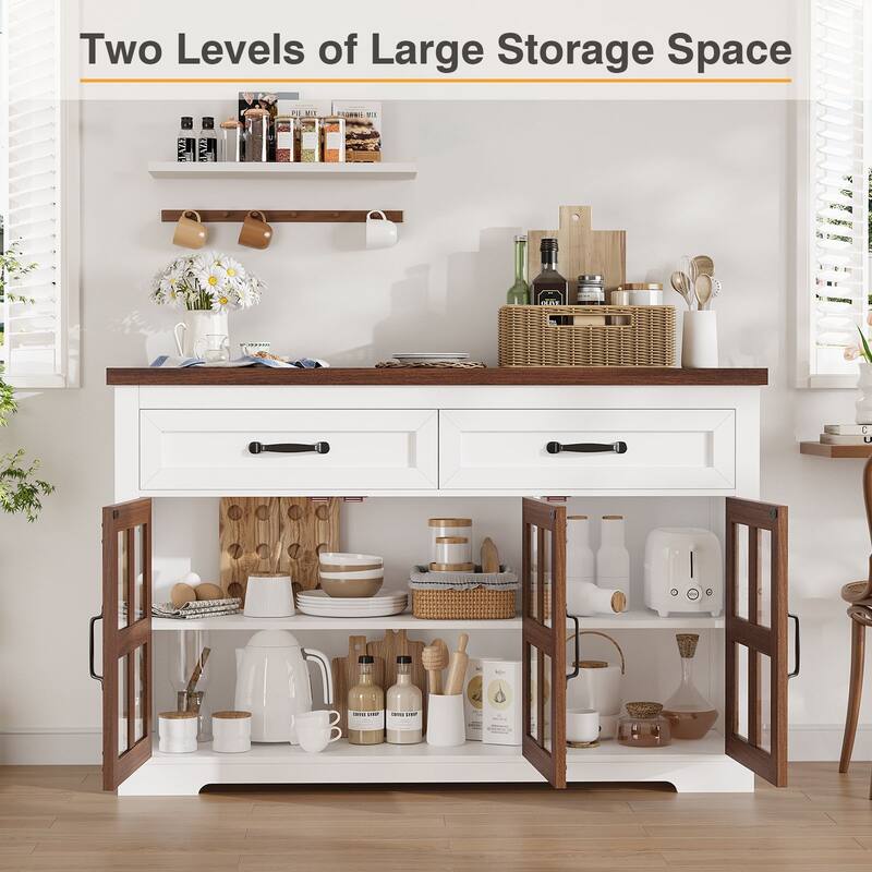Gymojoy 53" Farmhouse Buffet Cabinet with Glass Doors, Modern Sideboard Storage Console for Kitchen, Dining Room, Living Room