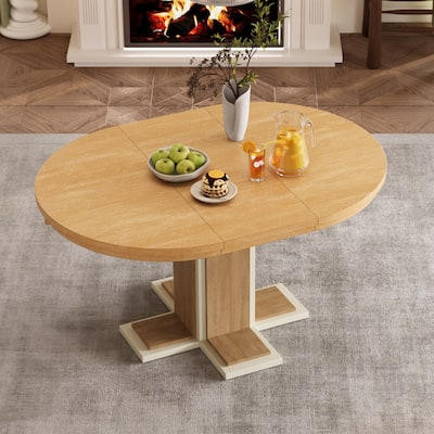 42"-58" Extendable Dining Table with Middle Leaf, Kitchen Table with Cross Base for Dining Room