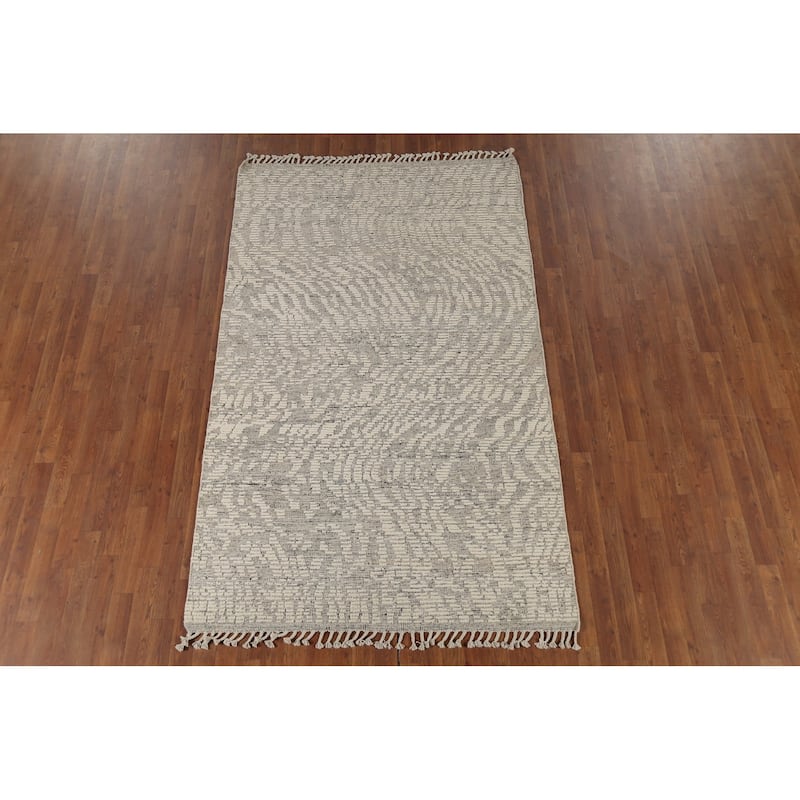 All-Over Abstract Moroccan Modern Area Rug Handmade Wool Carpet - 4'10"x 8'0"