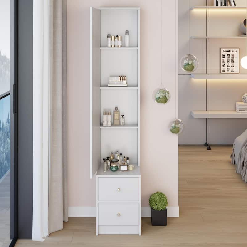 63" H Full Body Dressing Mirror Cabinet with Multi-Layer Storage, Standalone or Vanity Companion